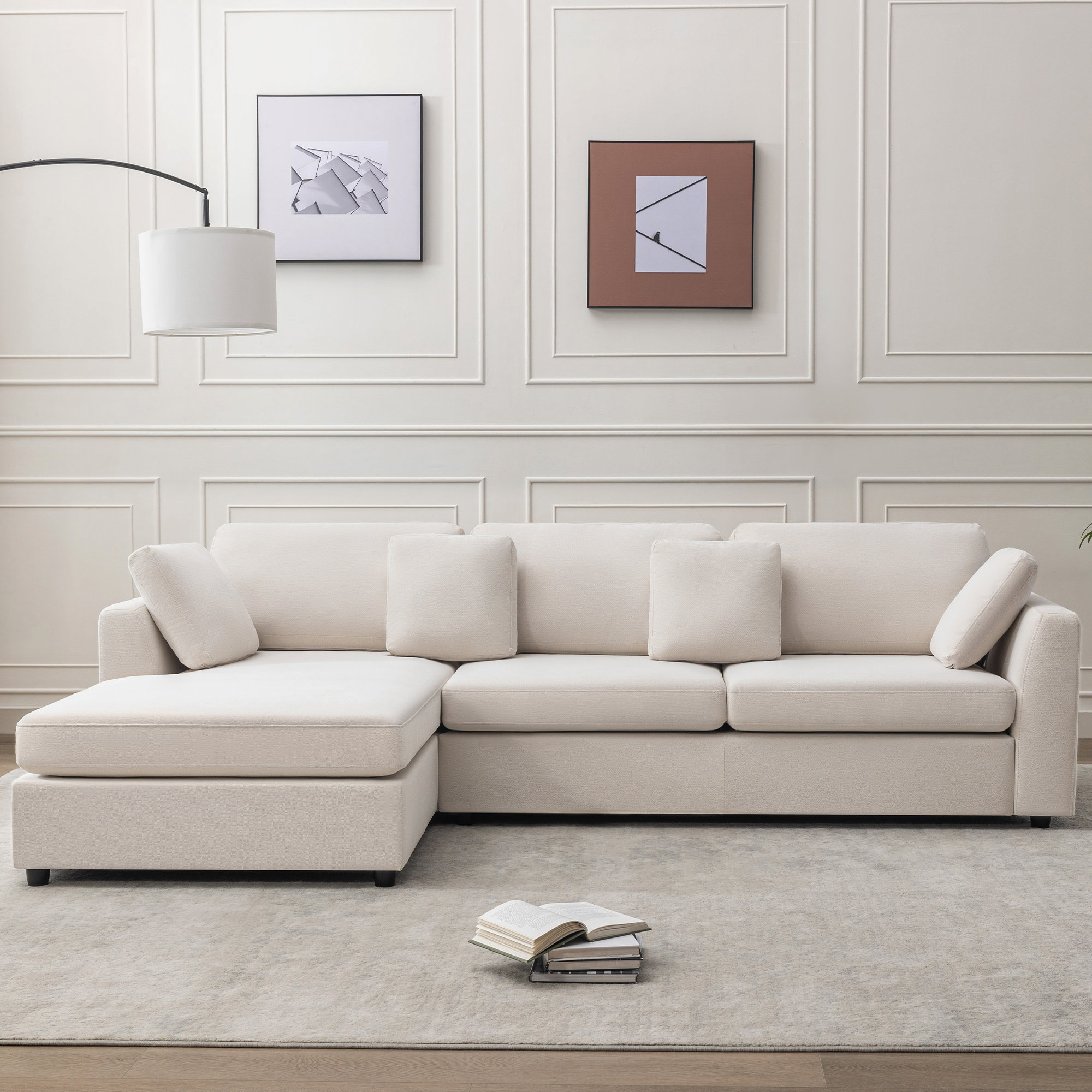 Canapé rembourré en L de 108,7 po avec méridienne convertible Wauseon