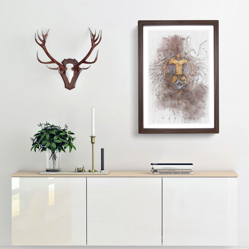 Lion Art in Abstract - Picture Frame Graphic Art Print, 60cm H x 40cm W x 2cm D, Walnut