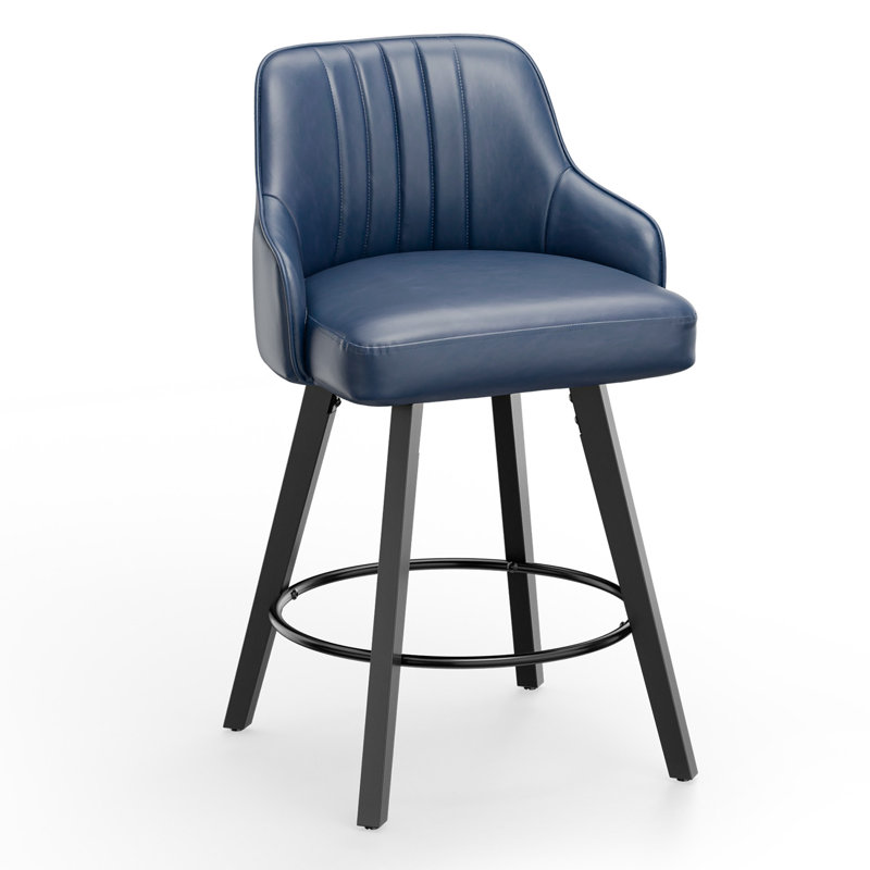 Thick Padded Cushion Wood Legs Modern Bar Stool With 360° Rotation Grey, 1, Blue