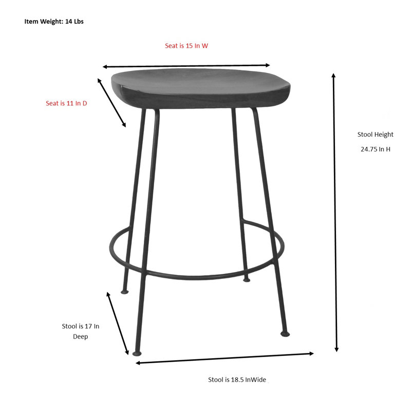 Tabouret de bar et de comptoir en bois massif Keilia, Naturel/noir, Tabouret de comptoir (siège d'une hauteur de 24,2