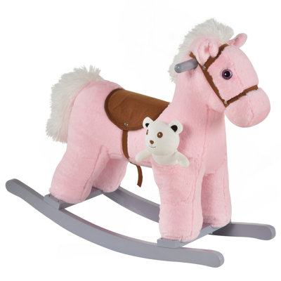 Cheval à bascule Qaba en peluche avec ours, chaise avec peluche et sons réalistes amusants