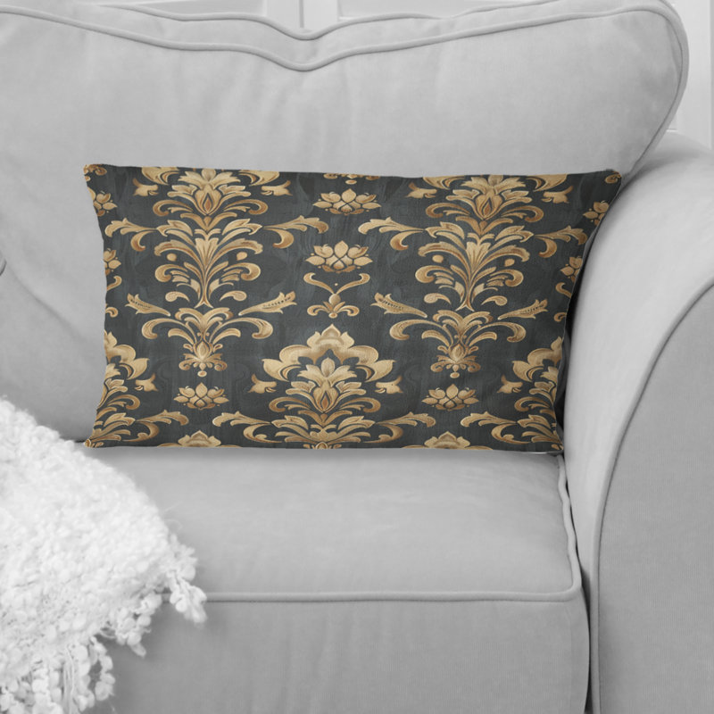 Coussin lombaire traditionnel à motif damassé brun et or III