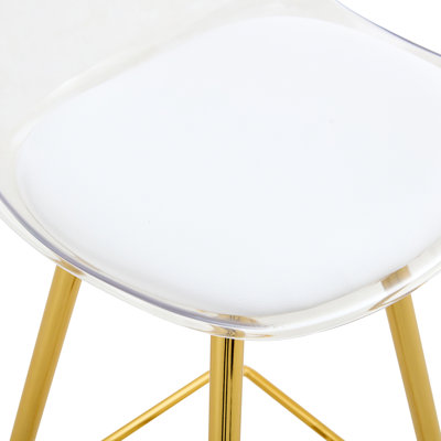 Chaises de bar contemporaines rembourrées en métal - blanc + or, P 15 po x l 13 po x H 38 po, 9,58 lb, revêtement en eau, installation sans effort pour les terrasses de la maison Tabourets de pieds modernes 15 po de profondeur 13 de largeur 38 po