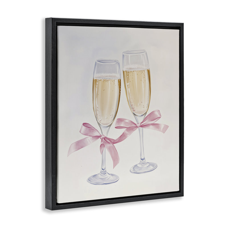 Cadre flottant avec verres à champagne Chic Bow, design par Arlington Prints, H 21 po x l 17 po, Cadre flottant noir de jais