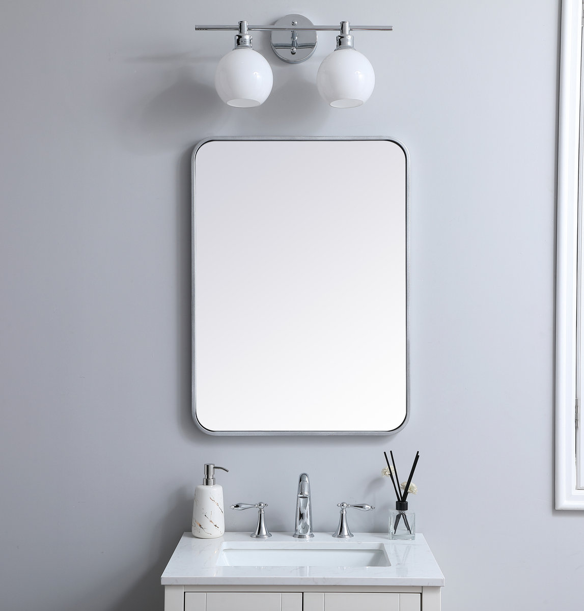Sabine Metal Rounded Rectangle Wall Mirror, Silver, 30" x 22"