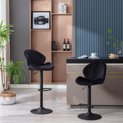 Counter Height Dining Set 16.93"L x 19.49"W x 44.09"H Fabric 2-Piece Black Height Adjustable