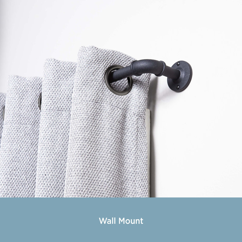 Matte Black Industrial Steel Room Darkening Curtain Rod