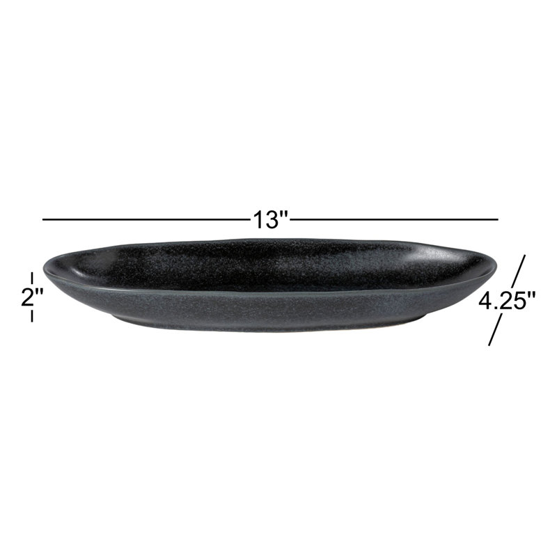 Livia Stoneware Platter, Matte Black, 2" H x 13" L x 4.25" W