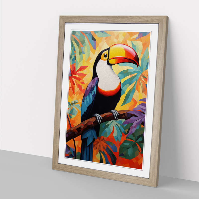 XYZ-FRM-V1223-6197 Toucan Modern - Single Picture Frame Print on Wood, 46cm H x 34cm W x 2cm D, Oak 