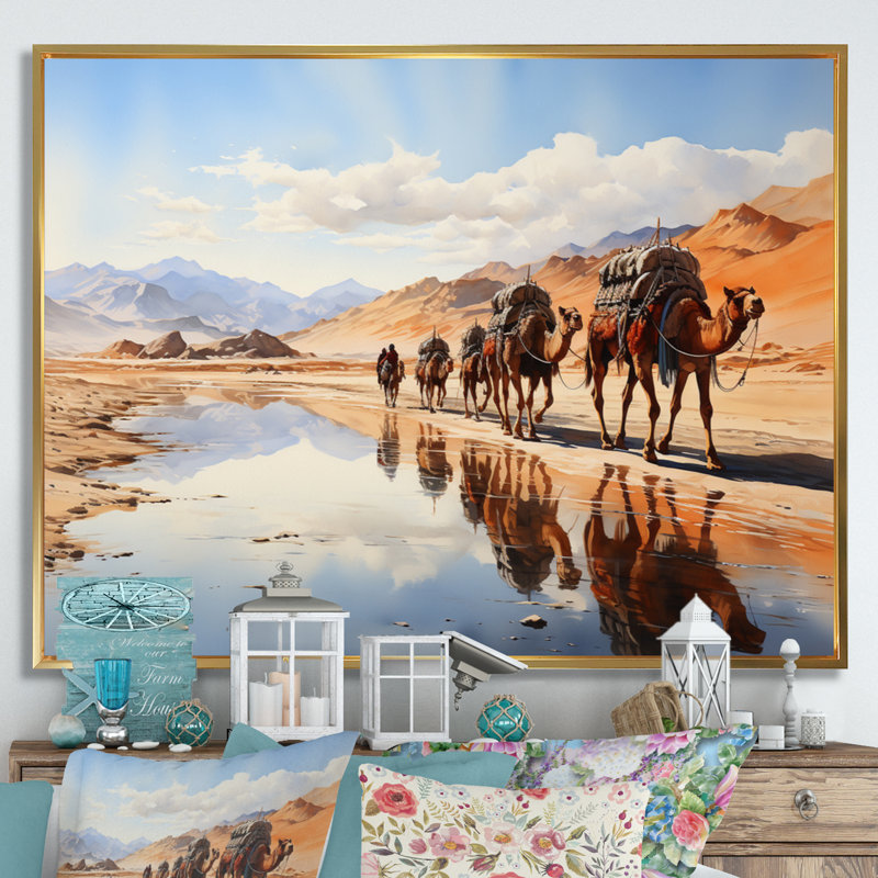 Asian Art Silk Road, reproduction d'art sur toile encadrée, H 24 po x l 32 po x P 1 po, Cadre flottant doré