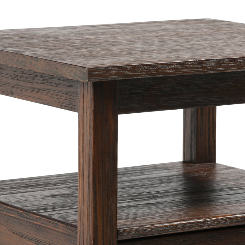 Distressed Charcoal Brown Solid Wood End Table with Storage