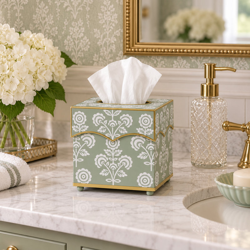 Green Floral Tissue Holder