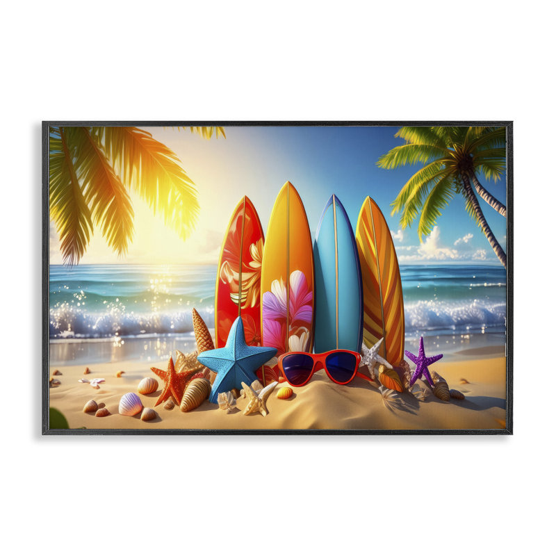 «Tropical Surf & Turf», art de la giclée encadrée par Alina Georgescu, H 12 po x l 18 po, Giclée encadrée noir minuit