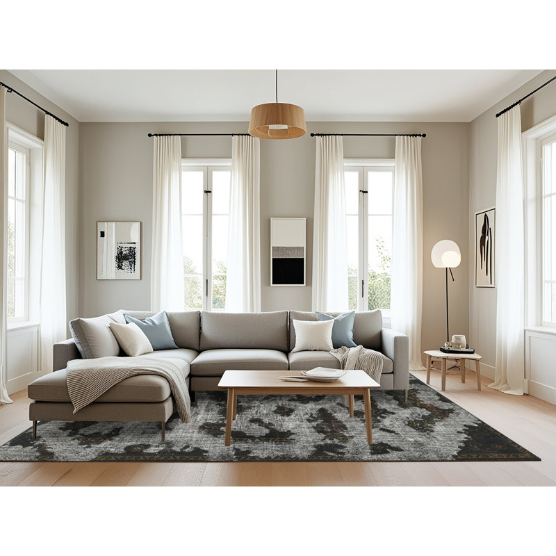 Tapis contemporain gris / noir, Rectangle 8 pi x 10 pi