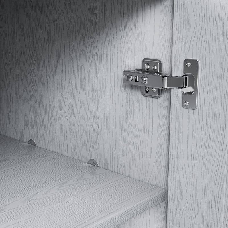 Armoire d'appoint en bois massif avec portes en rotin Caleb, Blanc, H 36 po x l 31 po x P 16 po