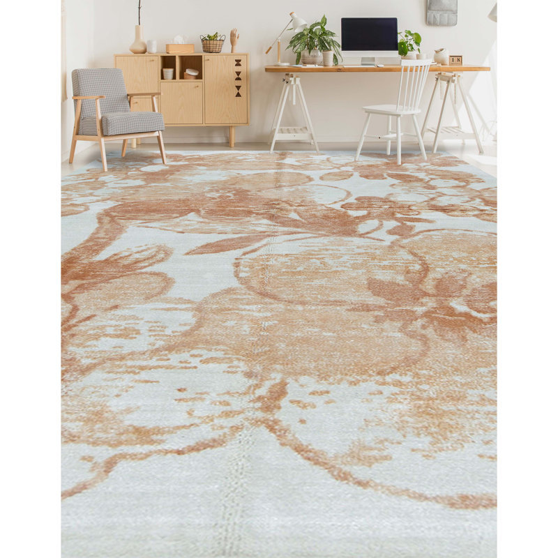 Floral Area Rug in White/Rust