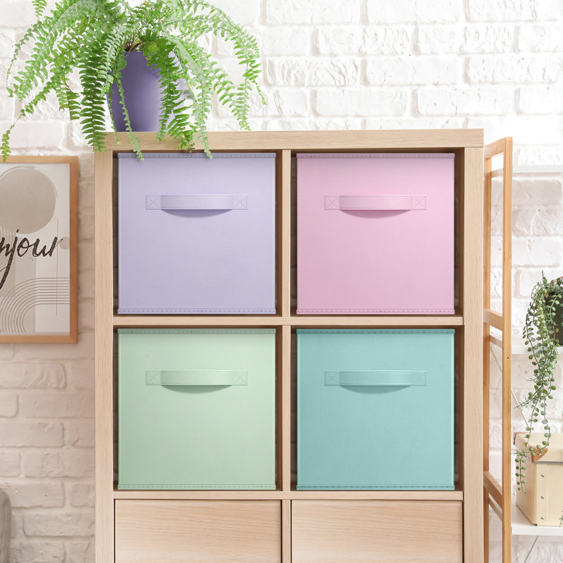 Fabric Cube Storage Bin Set, Mauve / rose / vert / sauge