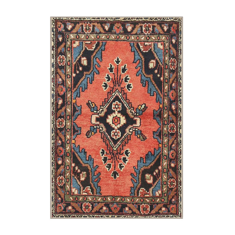 Tapis orange/bleu/noir traditionnel Liudger, Rectangle 2 pi x 5 pi