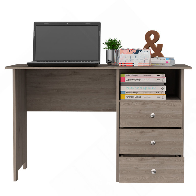 Bureau d'écriture Bianco, trois tiroirs, une tablette, Beige