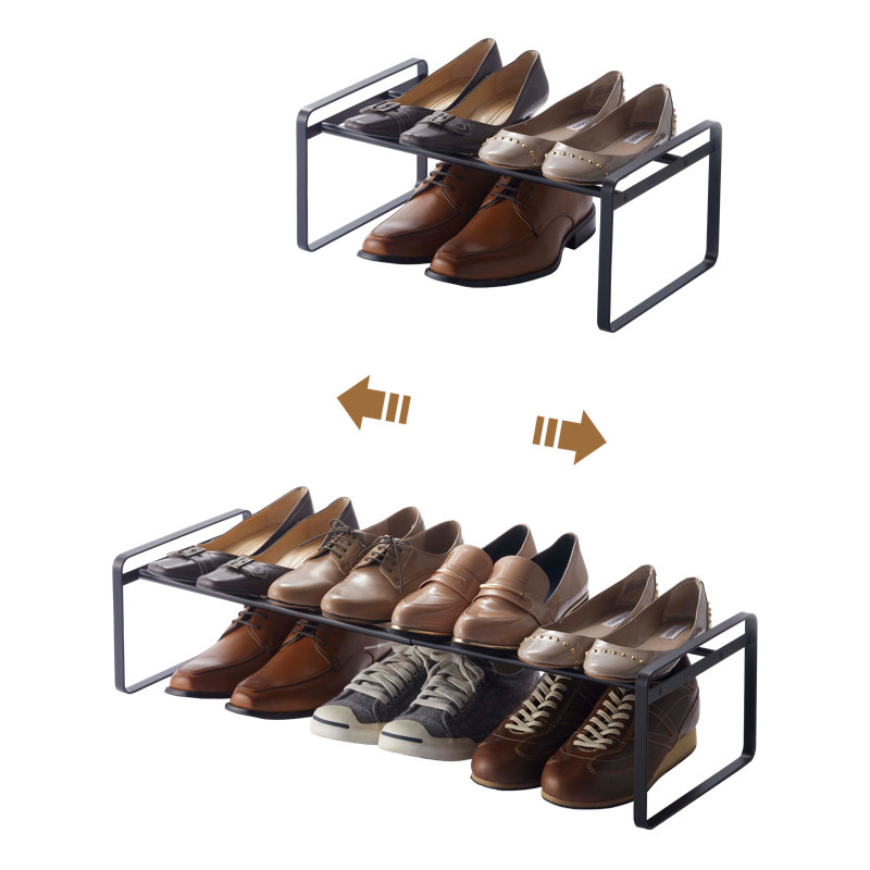 Range-chaussures réglable Yamazaki Home, solution de rangement compacte, acier, extensible, empilable, Noir