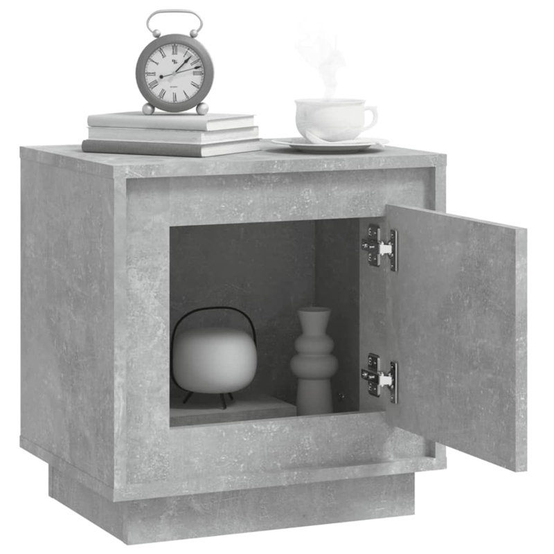 Layport 44cm W Solid Wood Bedside Table, Concrete Grey, Individual