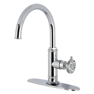 Kingston Brass Webb Single-Handle 1-Hole Deck Mount Kitchen Faucet with Knurled Handle and Brass Side Sprayer