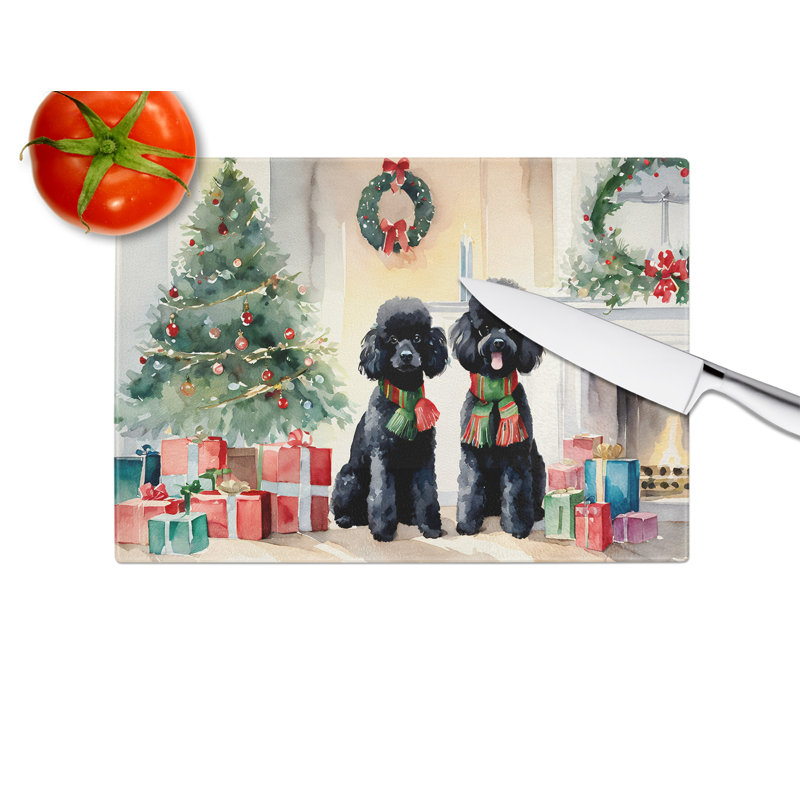 Grande planche à découper en verre Poodle Cozy Christmas