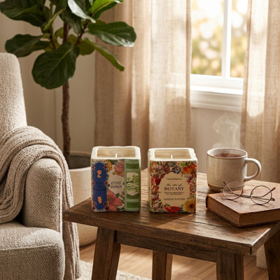 Bougie parfumée Figue sauvage et Cassis pour étagère - Décoration inspirée des livres pour table basse, chambre ou salon - Lot de 2, 10 cm, vert et blanc