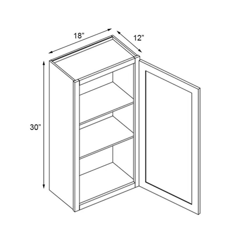 Armoire murale à une porte avec 2 tablettes W1530, Shaker bleu, H 30 po x l 18 po x P 12 po