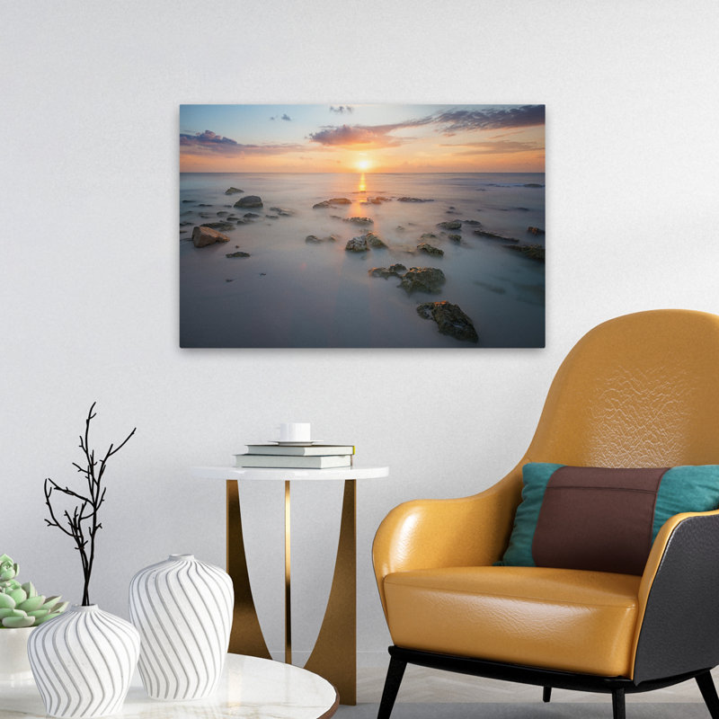 Coucher de soleil océan - coquillages côtiers et corail, photographie de paysage coucher de soleil, H 16 po x l 24 po
