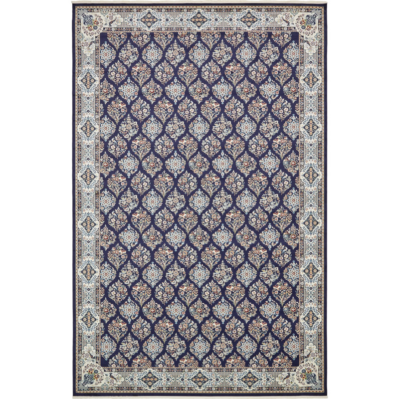 Tapis bleu marine à motif floral Jackson, Rectangle 7 pi 10 po x 10 pi