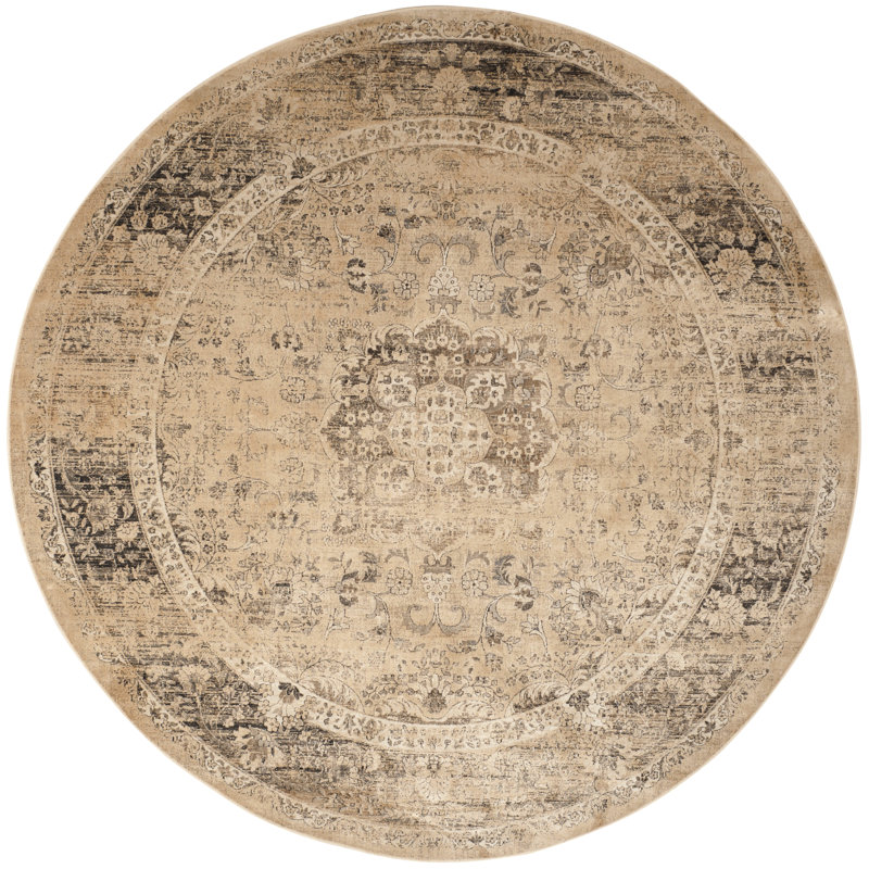 Evanoff Abstract Beige Area Rug, Round 8'