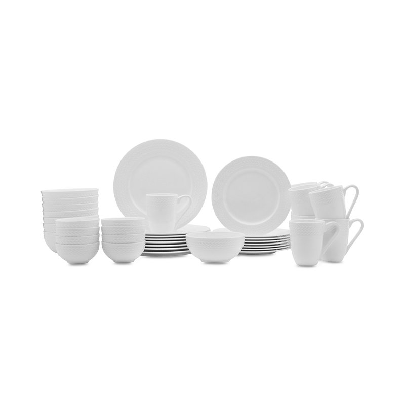 White Porcelain Chip-Resistant Dinnerware Set, Service for 8