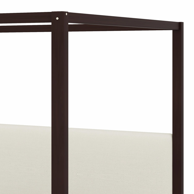 Lit à baldaquin contemporain en bois avec tête de lit tapissier, King, Espresso