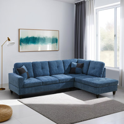 Blue Flannel 2-Piece L-Shaped Sectional Sofa Set