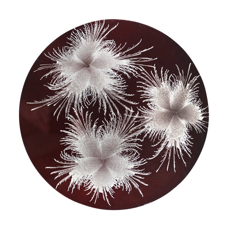 Silver Three Feathers Round Placemat With Burgundy Background