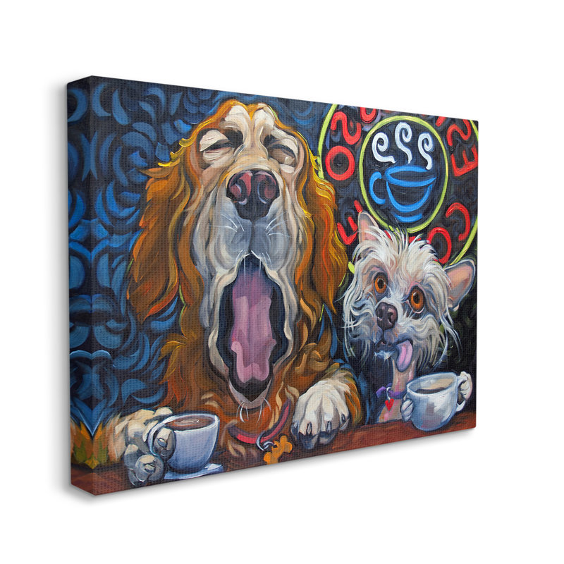 Bold Modern Dogs Coffee Bar Yawning Teacups par CR Townsend, Toile tendue, L 40 po x H 30 po