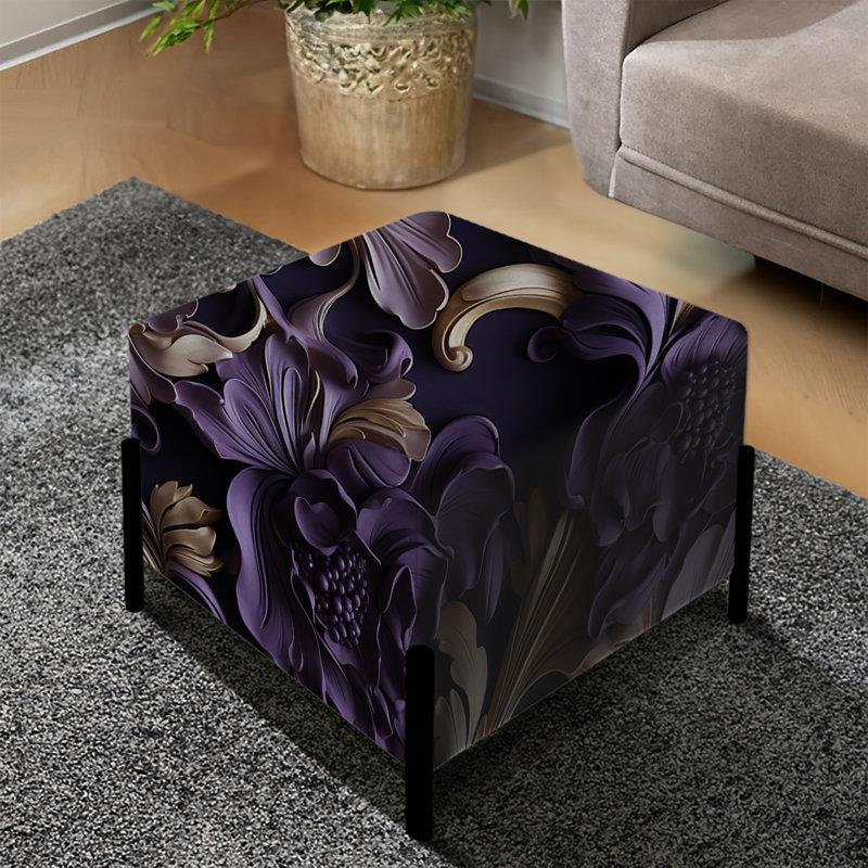 Repose-pieds carré foncé à motif cachemire majestueux et mauve foncé