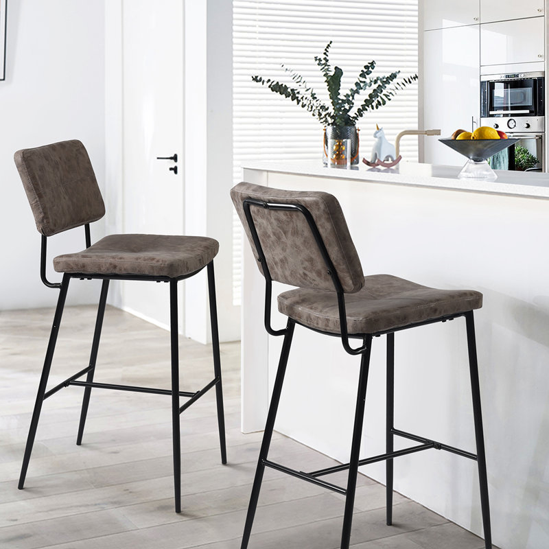 Yelton Upholstered Counter Stool with Metal Frame, Grey