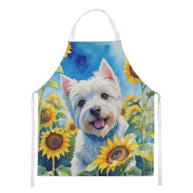 Westie en tablier tournesols