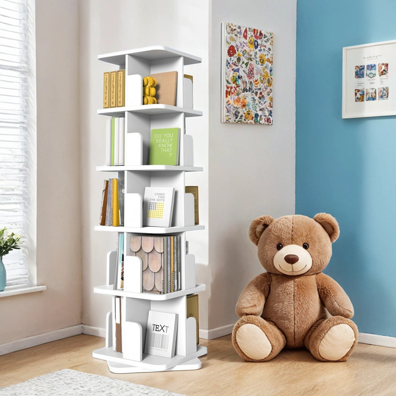 Black Rotating Bookshelf, 360 Display 5 Tier Rotating Bookshelf Tower, Floor Standing Revolving Bookcase, Wooden Small Bookshelf For Small Spaces, And Living Room