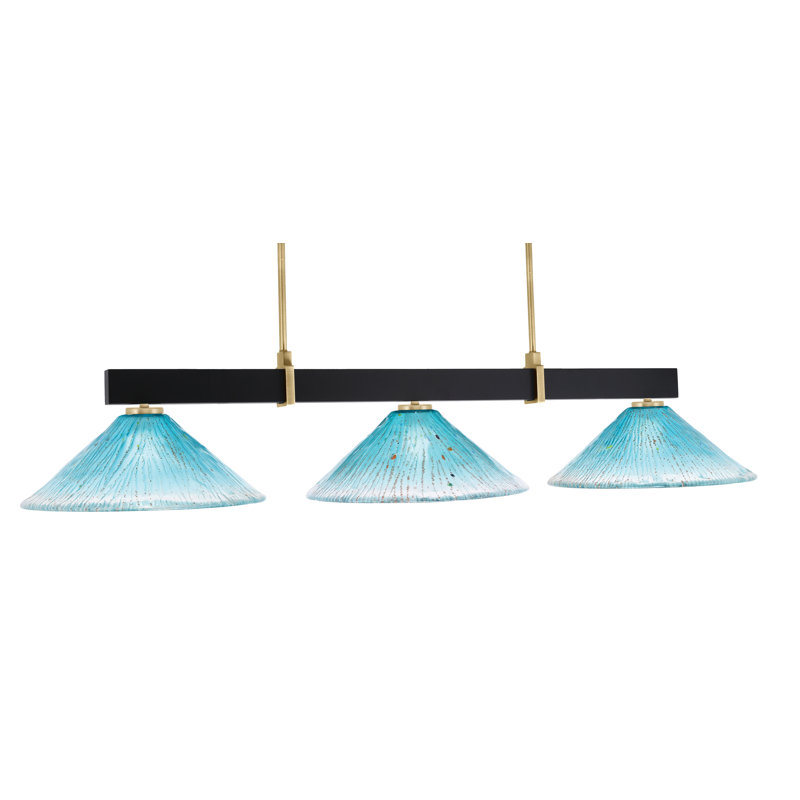 Bar 3 lumières Raheemah Wellington, Noir mat / laiton, Bleu sarcelle, H 10,5 po x l 16 po x P 16 po