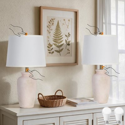 Lampe de table en céramique à intensité variable de 25 po, à commande tactile, ensemble de 2