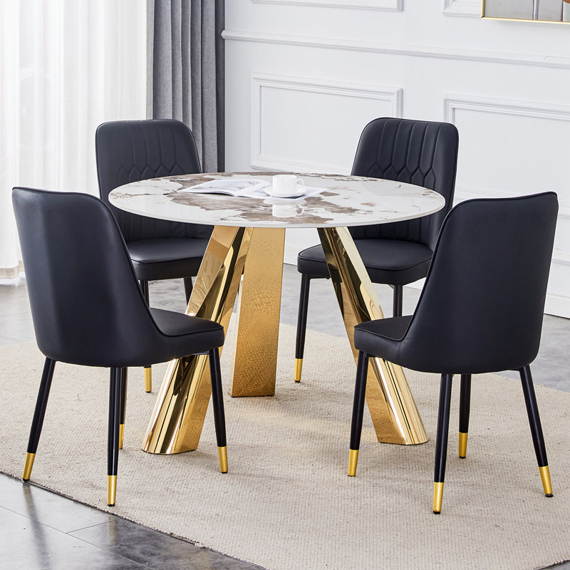 Marble Dining Table Set, 5, Black