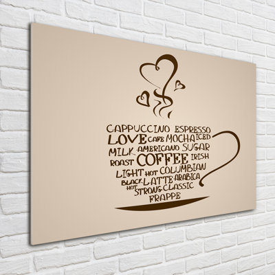 Glass Print Wall Art 100X70cm Image Printed On Glass Decorative Wall Picture Behind Toughened / Tempered Safety Real Glass For Kitchen & Living Room Theme:Cup Of Coffee