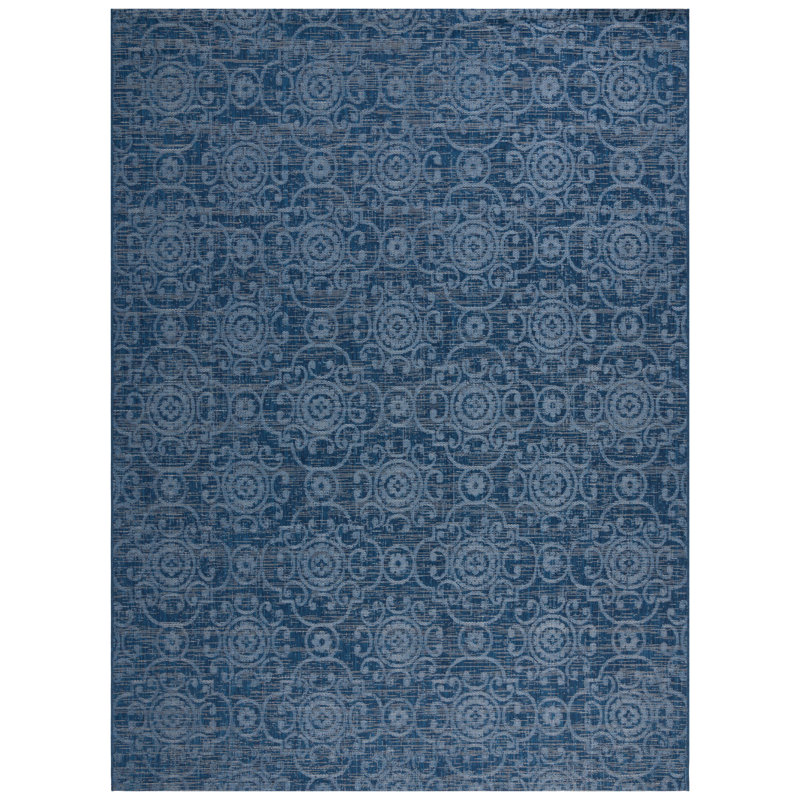 Tapis bleu marine / beige en polypropylène / polyester / latex tissé à la machine Lanza, Rectangle 8 pi x 11 pi