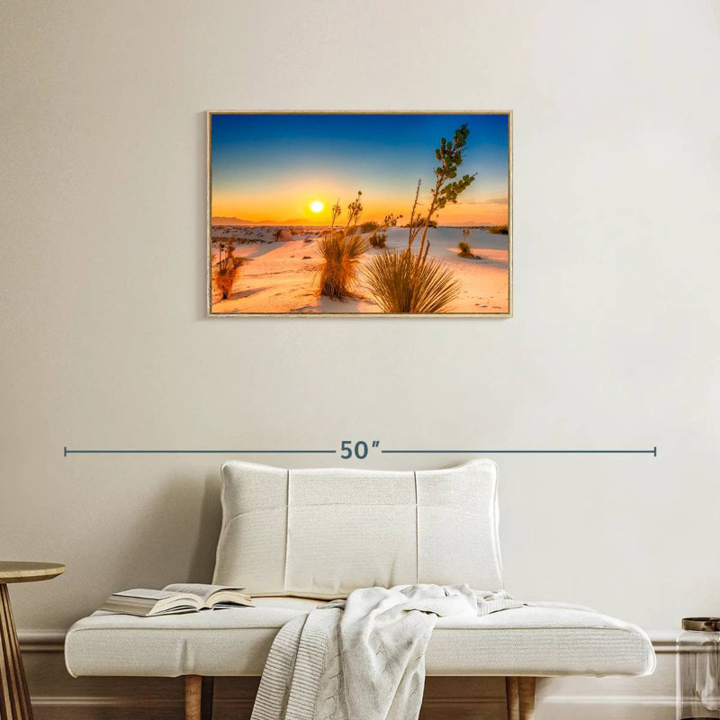Coucher de soleil White Sands, Cadre flottant en bois naturel, 31 po x 21 po