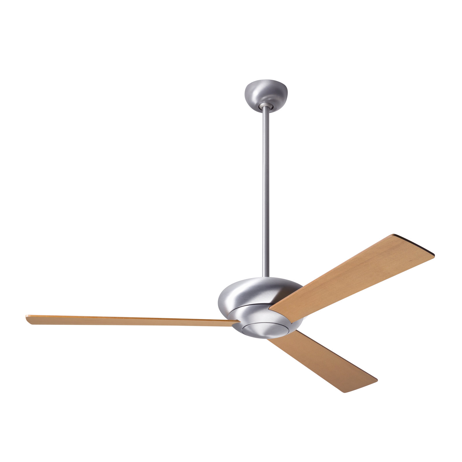 52'' 3 Blade Ceiling Fan, Brushed Aluminum, Wall Control with Remote Handset (2-wire), Maple
