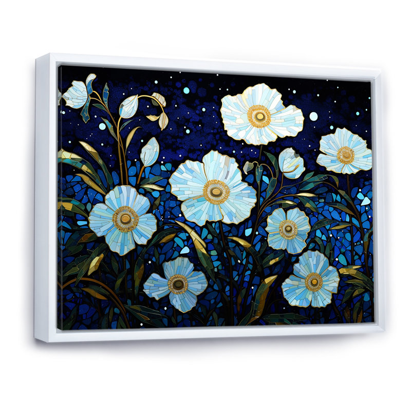 Moonlight Flower Field Dreams sur toile, H 12 po x l 20 po x P 1 po, Cadre flottant blanc