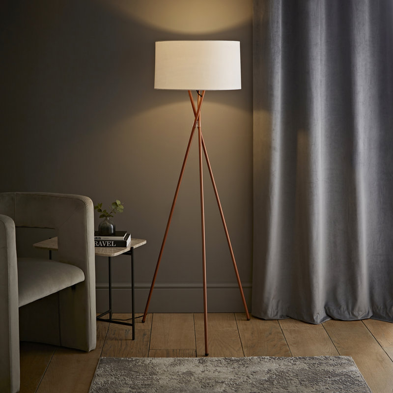Misner 155cm Camden Tripod Floor Lamp with Large Reni Shade, No, White, Copper